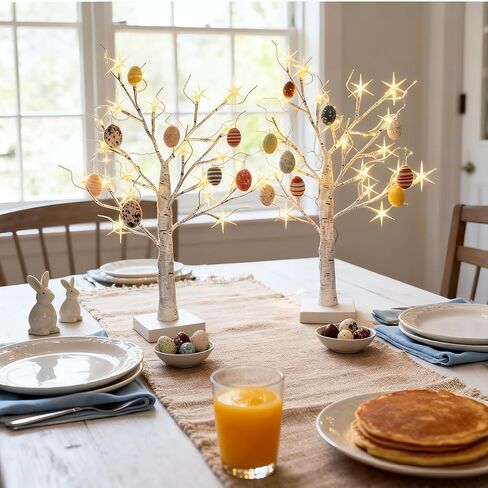 2-Pack Lighted Easter Spring Mothers Day Christmas Tree Decorations Indoor, 2ft Birch Tree with LED Lights, Small Tabletop Patriotic Valentines Day Tree with Lights,Battery- Powered in Kuwait
