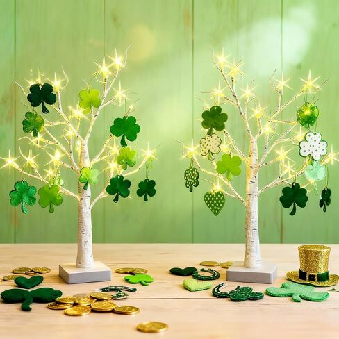 2-Pack Lighted Easter Spring Mothers Day Christmas Tree Decorations Indoor, 2ft Birch Tree with LED Lights, Small Tabletop Patriotic Valentines Day Tree with Lights,Battery- Powered in Kuwait