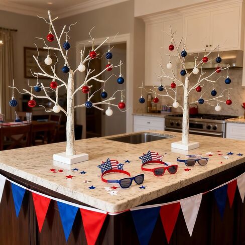 2-Pack Lighted Easter Spring Mothers Day Christmas Tree Decorations Indoor, 2ft Birch Tree with LED Lights, Small Tabletop Patriotic Valentines Day Tree with Lights,Battery- Powered in Kuwait