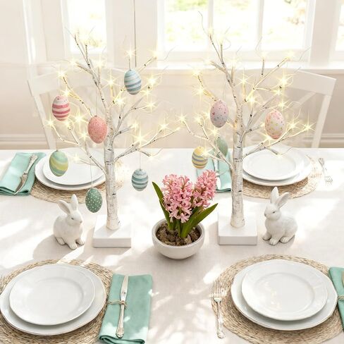 2-Pack Lighted Easter Spring Mothers Day Christmas Tree Decorations Indoor, 2ft Birch Tree with LED Lights, Small Tabletop Patriotic Valentines Day Tree with Lights,Battery- Powered in Kuwait