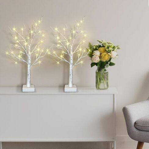 2-Pack Lighted Easter Spring Mothers Day Christmas Tree Decorations Indoor, 2ft Birch Tree with LED Lights, Small Tabletop Patriotic Valentines Day Tree with Lights,Battery- Powered in Kuwait