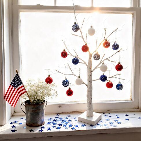 2-Pack Lighted Easter Spring Mothers Day Christmas Tree Decorations Indoor, 2ft Birch Tree with LED Lights, Small Tabletop Patriotic Valentines Day Tree with Lights,Battery- Powered in Kuwait