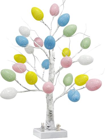 زينة عيد الفصح، شجرة بيض عيد الفصح الاصطناعية المضاءة مسبقًا مع أضواء LED، شجرة البتولا المضيئة بطول 2 قدم، مصباح شجرة مضيء لديكور سطح الطاولة في عطلة الربيع in Kuwait