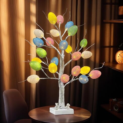 زينة عيد الفصح، شجرة بيض عيد الفصح الاصطناعية المضاءة مسبقًا مع أضواء LED، شجرة البتولا المضيئة بطول 2 قدم، مصباح شجرة مضيء لديكور سطح الطاولة في عطلة الربيع in Kuwait