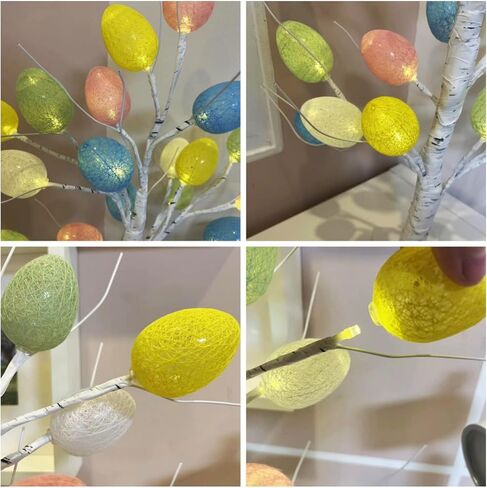 زينة عيد الفصح، شجرة بيض عيد الفصح الاصطناعية المضاءة مسبقًا مع أضواء LED، شجرة البتولا المضيئة بطول 2 قدم، مصباح شجرة مضيء لديكور سطح الطاولة في عطلة الربيع in Kuwait