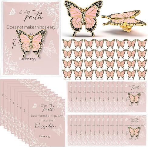 Kigeli 36 Sets Butterfly Lapel Pin Set Bulk Butterfly Enamel Brooch Pins with Faith Religious Cards Bags Bible Verse Religious Gifts for Easter Baptism Church Birthday Christmas Party Favors in Saudi Arabia
