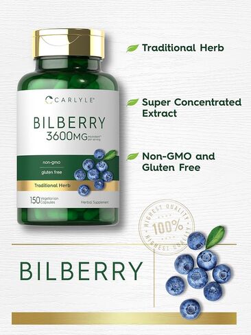 Bilberry Extract Capsules | 3600mg | 200 Count | Vegetarian, Non-GMO, Gluten Free Fruit Supplement | by Carlyle in Saudi Arabia
