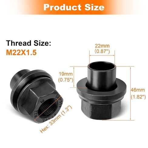 Two-Piece 19mm Sleeve Flanged Wheel Lug Nuts, M22x1.5 Hex 33mm for Heavy Duty Truck Semi Truck Fit Steel Dual Wheels with Hub Piloted Seat & 26mm Bolt Hole Size (12) in Saudi Arabia