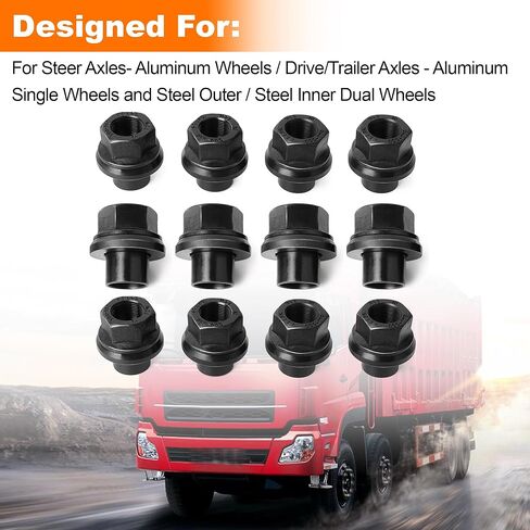 Two-Piece 19mm Sleeve Flanged Wheel Lug Nuts, M22x1.5 Hex 33mm for Heavy Duty Truck Semi Truck Fit Steel Dual Wheels with Hub Piloted Seat & 26mm Bolt Hole Size (12) in Saudi Arabia