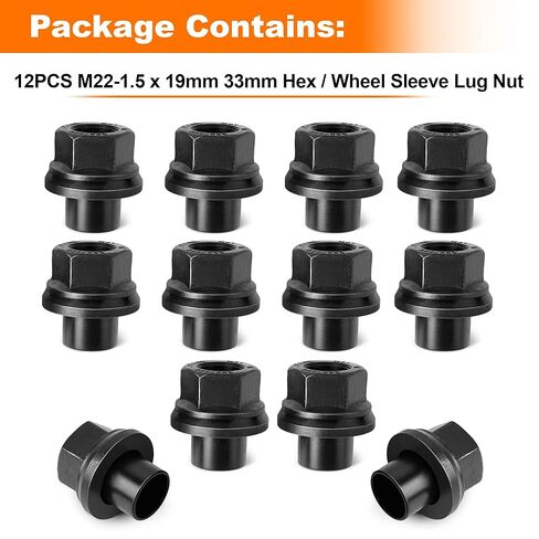 Two-Piece 19mm Sleeve Flanged Wheel Lug Nuts, M22x1.5 Hex 33mm for Heavy Duty Truck Semi Truck Fit Steel Dual Wheels with Hub Piloted Seat & 26mm Bolt Hole Size (12) in Saudi Arabia