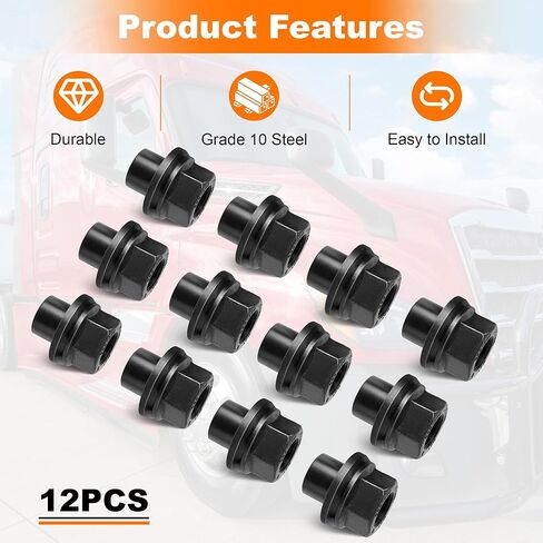 Two-Piece 19mm Sleeve Flanged Wheel Lug Nuts, M22x1.5 Hex 33mm for Heavy Duty Truck Semi Truck Fit Steel Dual Wheels with Hub Piloted Seat & 26mm Bolt Hole Size (12) in Saudi Arabia