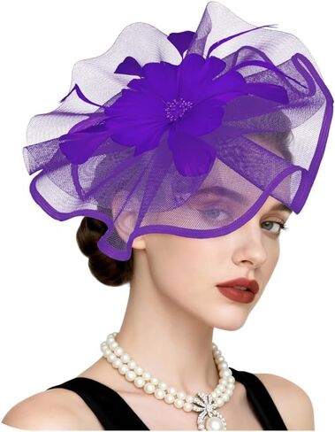 قبعات زينة للنساء لحفلات الشاي قطع زينة على شكل زهرة من الريش عصابة رأس لحفلات الكوكتيل مشبك شعر لكنيسة الزفاف in Kuwait