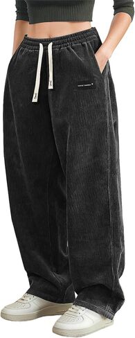 Women's Corduroy Casual Pants Loose Comfortable Wide-Leg Pants with Elastic Waistband Drawstring and Multiple Pockets in Saudi Arabia