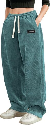 Women's Corduroy Casual Pants Loose Comfortable Wide-Leg Pants with Elastic Waistband Drawstring and Multiple Pockets in Saudi Arabia