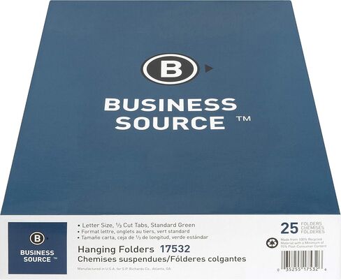 Business Source، BSN17532، مجلدات ملفات معلقة قياسية مقاس 1/3 قطع، 25 / صندوق، أخضر قياسي in Saudi Arabia
