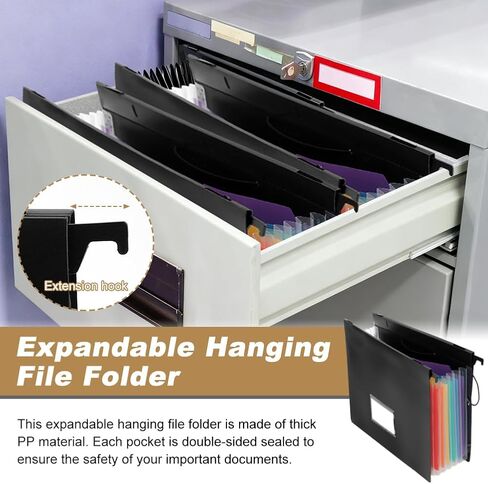 7-Pocket Hanging File Folders, 3 Pack Expandable File Organizer with 18 Sticky Notes & 100 Paper Clips, Letter Size Accordian Pockets for Filing Cabinet Home, Office, School(Color:Black) in Saudi Arabia