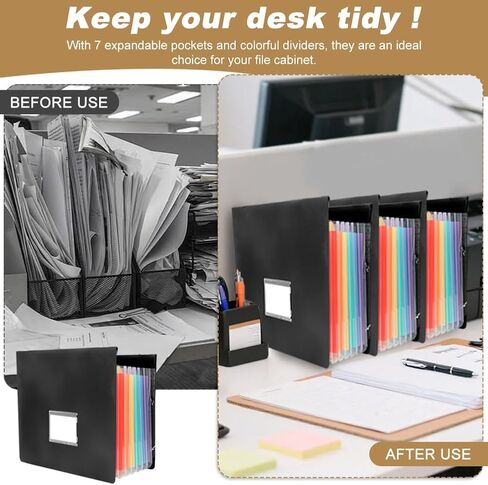 7-Pocket Hanging File Folders, 3 Pack Expandable File Organizer with 18 Sticky Notes & 100 Paper Clips, Letter Size Accordian Pockets for Filing Cabinet Home, Office, School(Color:Black) in Saudi Arabia