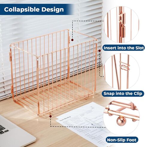 منظم ملفات معلق من Y YOMA، صندوق ملفات مكتب بحجم الحروف، صندوق تخزين معدني ذهبي وردي قابل للطي للمكتب المنزلي، عبوة واحدة in Kuwait