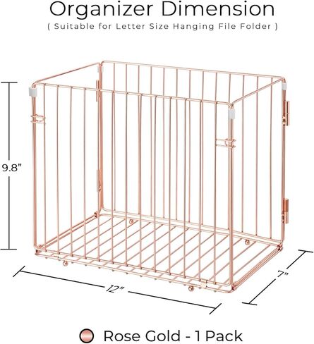 منظم ملفات معلق من Y YOMA، صندوق ملفات مكتب بحجم الحروف، صندوق تخزين معدني ذهبي وردي قابل للطي للمكتب المنزلي، عبوة واحدة in Kuwait