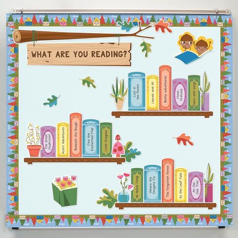 Carson Dellosa What are You Reading 68-Piece Prepunched Bulletin Board Set, Dry-Erase Book Accents, Highlight Classroom Reads, Fairy Tale Forest Theme Decorations for Homeschool and Classroom Decor in Saudi Arabia