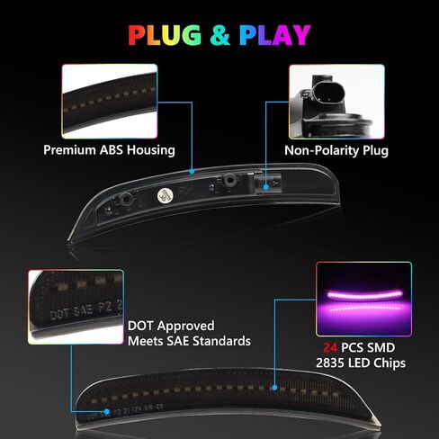 مصابيح LED جانبية كاملة RGB متوافقة مع دودج تشارجر 2015-2023، [4 أوضاع 16 لونًا] مصابيح علامة RGB متعددة الألوان، مجموعة مصد عدسة مدخنة أمامية وخلفية مع ستروب عن بعد، 4 قطع in Kuwait