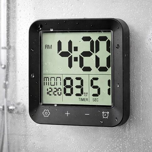 ساعة دش مقاومة للماء، ساعة رقمية للحمام مع مؤقت، شاشة LCD، شاشة تعمل باللمس، كوب شفط، درجة الحرارة، ثانية، تعليق، حامل ثقب، ساعات حائط رقمية تعمل بالبطارية للأطفال والكبار in Kuwait