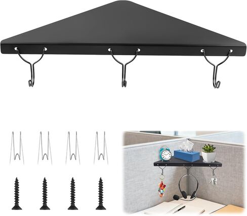 Office Cubicle Corner Shelf with 3 Hooks, 16.9 Inch Metal Cubicle Corner Organizer, Triangular Hanging Shelf Mount for Fabric or Wood Walls in Kuwait