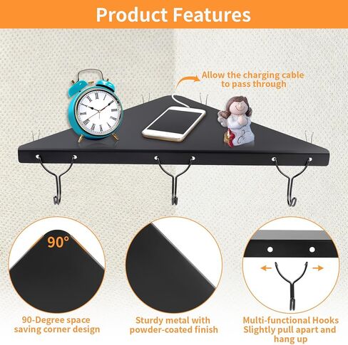Office Cubicle Corner Shelf with 3 Hooks, 16.9 Inch Metal Cubicle Corner Organizer, Triangular Hanging Shelf Mount for Fabric or Wood Walls in Kuwait