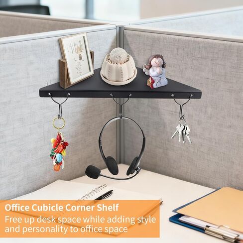 Office Cubicle Corner Shelf with 3 Hooks, 16.9 Inch Metal Cubicle Corner Organizer, Triangular Hanging Shelf Mount for Fabric or Wood Walls in Kuwait