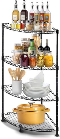 4-Shelf Carbon Steel Corner Storage Shelves with Adjustable Sturdy Wire Shelving Unit, Bookshelf Display Racks Organizer for Bedroom Living Room Kitchen Garage Pantry Closet (Max Load 120kg/265lbs) in Saudi Arabia