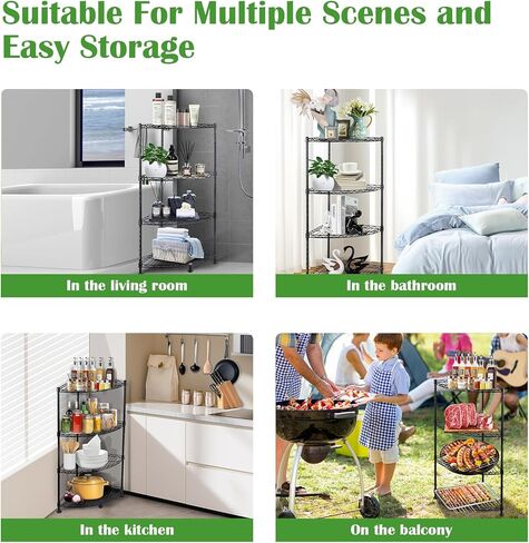 4-Shelf Carbon Steel Corner Storage Shelves with Adjustable Sturdy Wire Shelving Unit, Bookshelf Display Racks Organizer for Bedroom Living Room Kitchen Garage Pantry Closet (Max Load 120kg/265lbs) in Saudi Arabia