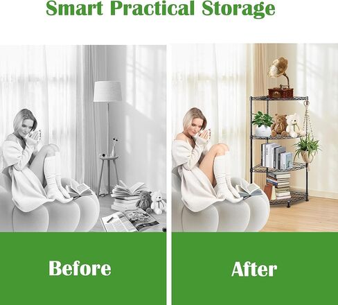 4-Shelf Carbon Steel Corner Storage Shelves with Adjustable Sturdy Wire Shelving Unit, Bookshelf Display Racks Organizer for Bedroom Living Room Kitchen Garage Pantry Closet (Max Load 120kg/265lbs) in Saudi Arabia