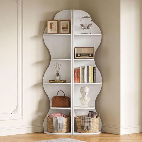 Tribesigns Corner Shelf Stand, Modern White 5-Tier Corner Bookshelf Tall Bookcase with Curvy Shape for Living Room Small Space (White, 1PC) in Kuwait