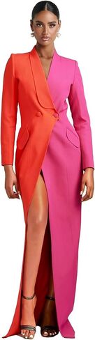 Blazer Dress for Women Sexy Patchwork Double Breasted Suit Dress Bodycon High Slit Outfits Elegant Prom Tuxedo for Wedding in Kuwait