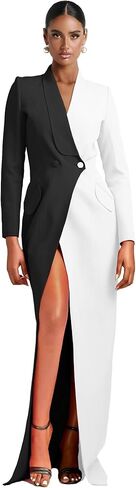 Blazer Dress for Women Sexy Patchwork Double Breasted Suit Dress Bodycon High Slit Outfits Elegant Prom Tuxedo for Wedding in Kuwait
