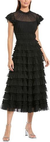 Ruffle High Neck Cap Sleeve Midi Dress in Saudi Arabia