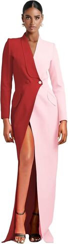 Blazer Dress for Women Sexy Patchwork Double Breasted Suit Dress Bodycon High Slit Outfits Elegant Prom Tuxedo for Wedding in Kuwait