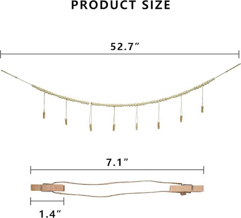 Hanging Photo Display with Clip - 4.3FT Wood Bead Garland with 48 Clips for Artwork, Photo String, Boho Wall & Dorm Décor in Saudi Arabia