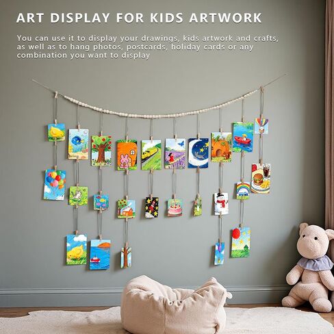 Hanging Photo Display with Clip - 4.3FT Wood Bead Garland with 48 Clips for Artwork, Photo String, Boho Wall & Dorm Décor in Saudi Arabia