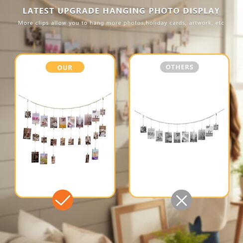Hanging Photo Display with Clip - 4.3FT Wood Bead Garland with 48 Clips for Artwork, Photo String, Boho Wall & Dorm Décor in Saudi Arabia