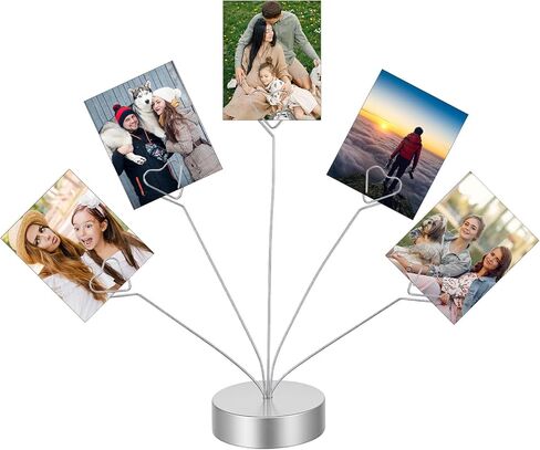 Heart-Shaped Photo Tree Holder Clip, 5-Branch Metal Desktop Gift Card Tree Stand, Silver Picture Holders for Tables, Photo Card Holder for Wedding Christmas Birthday Party Decor in Saudi Arabia