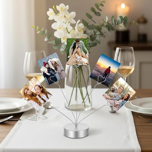 Heart-Shaped Photo Tree Holder Clip, 5-Branch Metal Desktop Gift Card Tree Stand, Silver Picture Holders for Tables, Photo Card Holder for Wedding Christmas Birthday Party Decor in Saudi Arabia