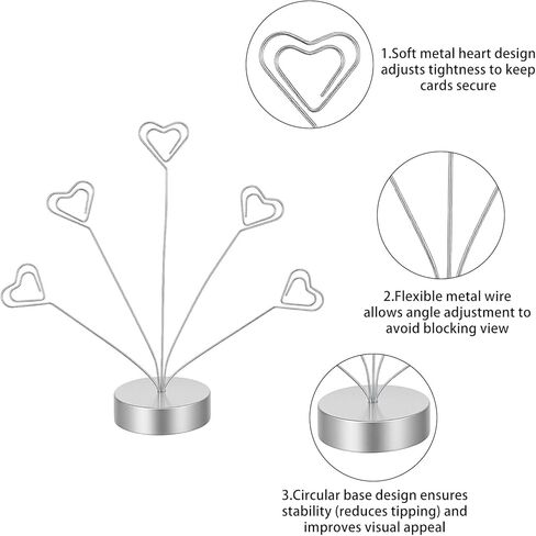Heart-Shaped Photo Tree Holder Clip, 5-Branch Metal Desktop Gift Card Tree Stand, Silver Picture Holders for Tables, Photo Card Holder for Wedding Christmas Birthday Party Decor in Saudi Arabia