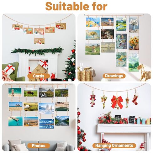 عرض الصور المعلقة مع المشابك، عرض فني جداري لديكور جدار الغرفة للأعمال الفنية، صور جدارية للصور تعرض حامل بطاقات عيد الميلاد in Kuwait