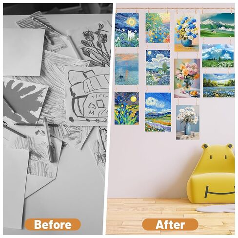 عرض الصور المعلقة مع المشابك، عرض فني جداري لديكور جدار الغرفة للأعمال الفنية، صور جدارية للصور تعرض حامل بطاقات عيد الميلاد in Kuwait