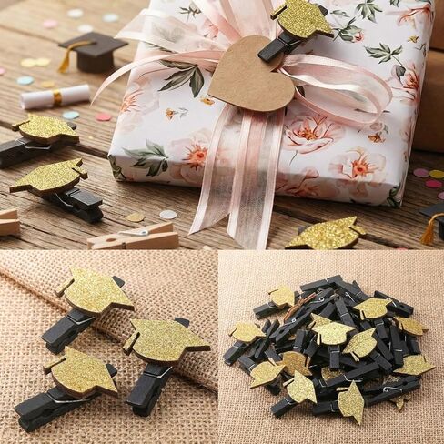 30 Pcs Graduation Party Decoration Class of 2026 Graduation Cap Photo Banner Grad Cap Garland Decor Black Gold Glitter Clip String for Congrats Party Photo Booth Mantel Decor Hanging Picture in Saudi Arabia