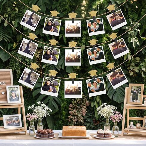 30 Pcs Graduation Party Decoration Class of 2026 Graduation Cap Photo Banner Grad Cap Garland Decor Black Gold Glitter Clip String for Congrats Party Photo Booth Mantel Decor Hanging Picture in Saudi Arabia