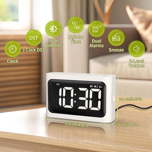 Digital Alarm Clock for Bedroom - Large 4.8" LED Display, Dual Alarm, 100% Dimmer, DST, Battery Backup, Simple Desk Clock for Bedside, Seniors, Kids, Teens in Saudi Arabia