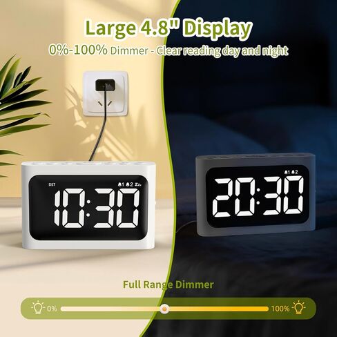 Digital Alarm Clock for Bedroom - Large 4.8" LED Display, Dual Alarm, 100% Dimmer, DST, Battery Backup, Simple Desk Clock for Bedside, Seniors, Kids, Teens in Saudi Arabia