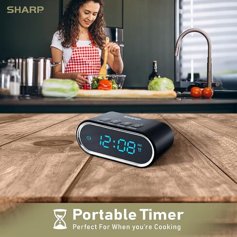 Sharp Travel Alarm Clock with Rechargeable Mini Power Bank – Portable Digital Alarm Clock with Countdown Timer, Adjustable Brightness, USB-C Emergency Phone Charger in Saudi Arabia